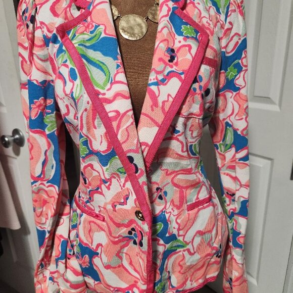 Lilly Pulitzer Malibu Blazer Jacket Lucky Charm Print Sz Lg MSRP$ 198 - Picture 5 of 16